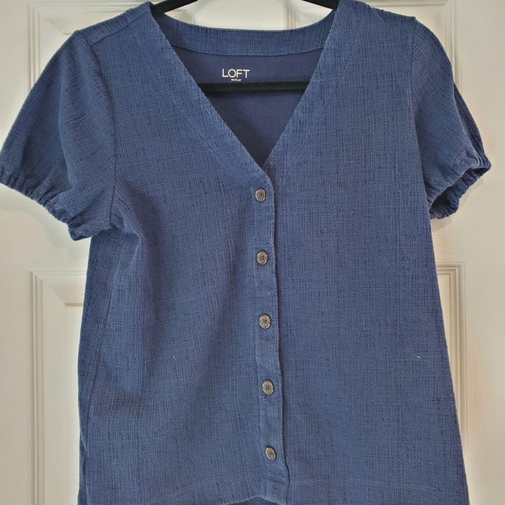 Loft Outlet, Blue Woven Blouse,EUC, XS